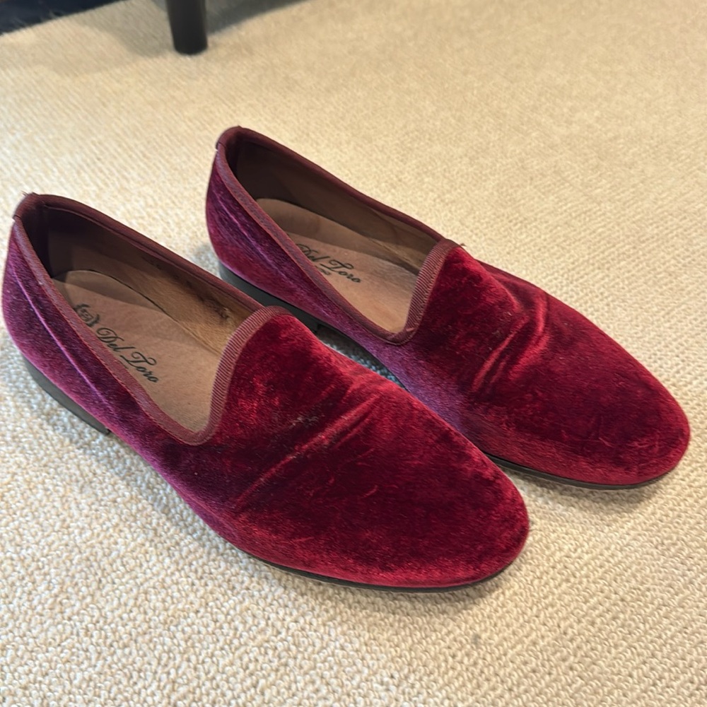 Del Toro Men's Ruby Red Smoking Slippers Velvet